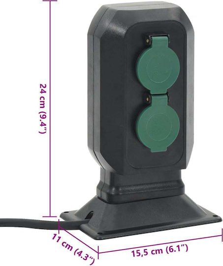 vidaXL Priză Dublă Electrica De Pardoseală Rezistentă La Apă Cu Capac Negru