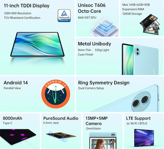 Teclast P50 4G 11" Tablet (6GB/128GB) Μπλε