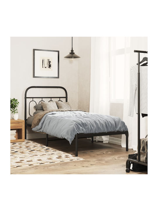 Κρεβάτι Μονό Μεταλλικό Μαύρο με Αποθηκευτικό Χώρο & Τάβλες για Στρώμα 90x200cm