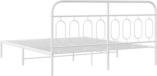Pat King Size Metalic Alb Cu Plăci Pentru Saltea 183x213cm