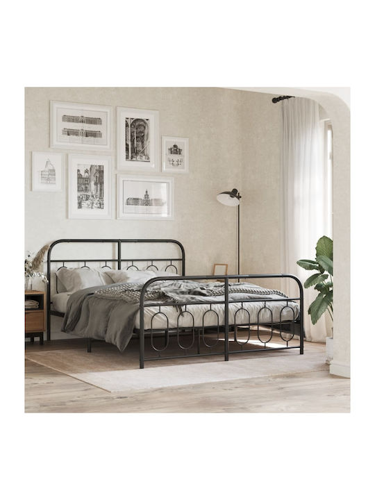 Κρεβάτι Διπλό Μεταλλικό Μαύρο με Αποθηκευτικό Χώρο & Τάβλες για Στρώμα 140x200cm