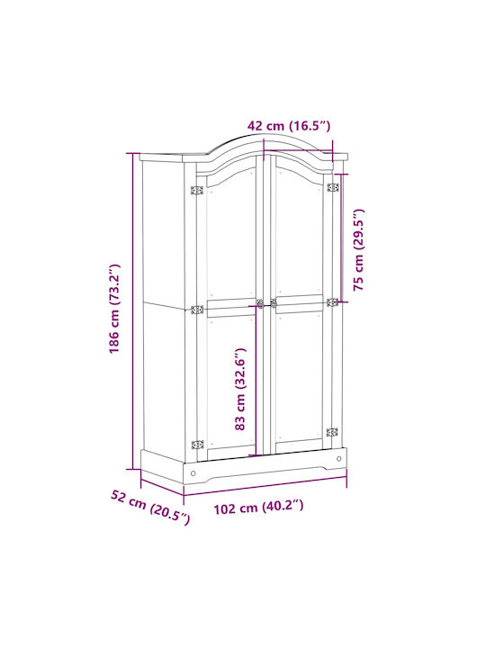 Double Door Wardrobe Corona White 102x52x186cm