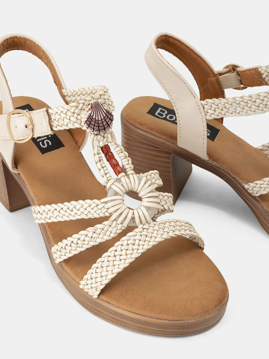 Damen Sandalen mit Chunky mittlerem Absatz in Beige Farbe