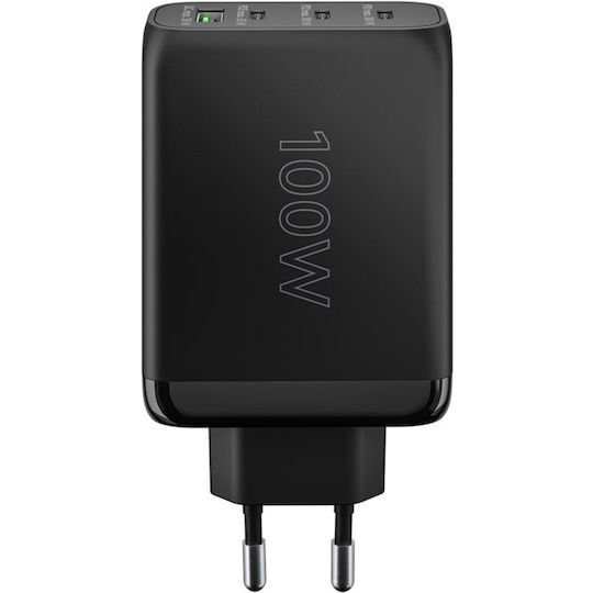 Goobay Φορτιστής Χωρίς Καλώδιο GaN με Θύρα USB-A και 3 Θύρες USB-C 100W Power Delivery / Quick Charge 3.0 Μαύρος (65555)