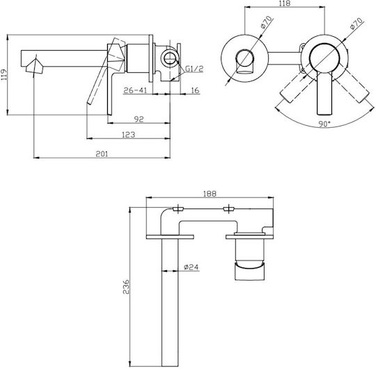 Karag Tati Built-in Faucet Mixer for for Bathroom Sink 1 Exit Silver