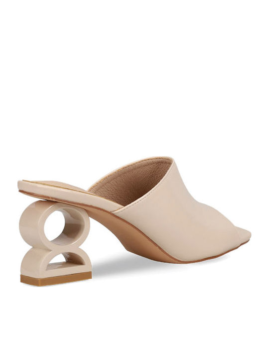 Mules mit Chunky Hoch Absatz in Beige Farbe
