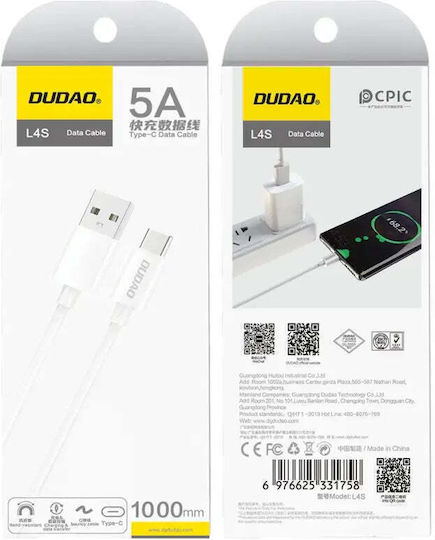 Dudao L4st USB 2.0 Cable USB-C male - USB-A Λευκό 1m