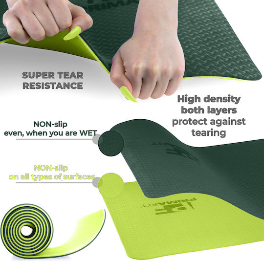 PrimaFit Упражнение Мат Йога Зелен (183x61см)