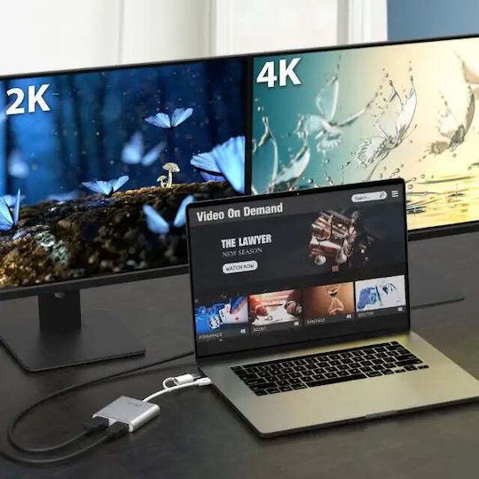 J5create JCA365 Конвертор USB-C Мъжки към HDMI 2x Женски Сив