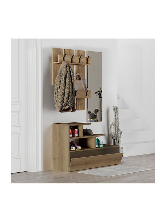 Vesty Hallway Furniture with Mirror / Coat Rack & Shoe Cabinet Open Walnut 100x30x61cm