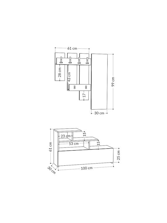 Vesty Entry Furniture with Mirror / Hanger & Shoe Rack Open Walnut 100x30x61cm