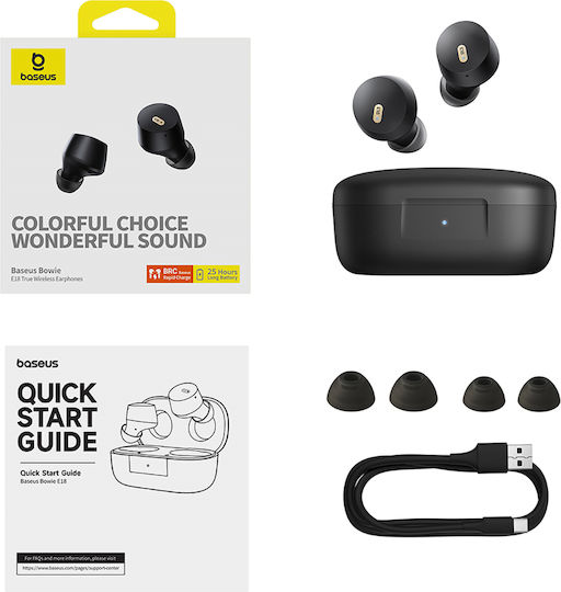 Baseus Bowie E18 In-ear Bluetooth Handsfree Earphones with Sweat Resistance and Charging Case Black