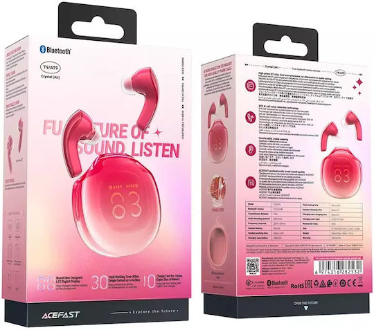 Acefast T9 Crystal (Air) In-Ear Bluetooth-Freisprecheinrichtung Kopfhörer mit Ladeetui Pomelo Red