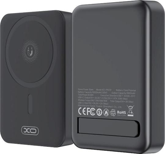 XO PR231 MagSafe Power Bank 10000mAh 15W με Θύρα USB-C Quick Charge 2.0 Μαύρο