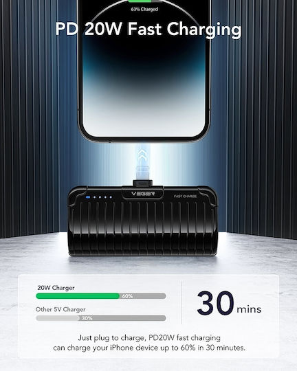 Veger W0558P Power Bank 5000mAh 20W Power Delivery Μαύρο
