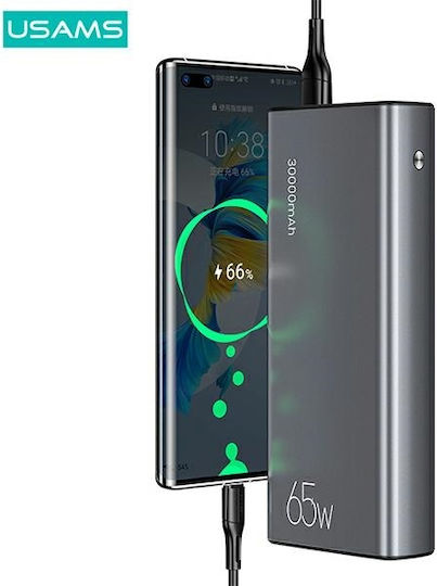 Usams US-CD165 Power Bank 30000mAh 65W with 2 USB-A Ports and USB-C Port Power Delivery Black