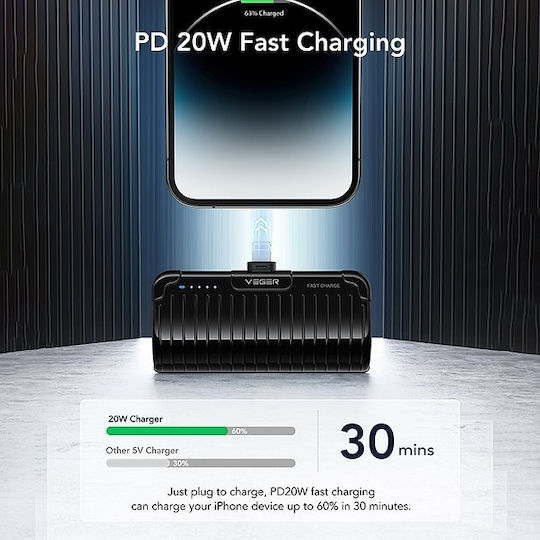 Veger Power Bank 5000mAh με Θύρα USB-C Μαύρο
