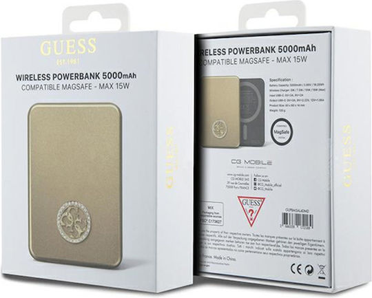 Guess Metal Logo MagSafe Power Bank 5000mAh 15W Gold