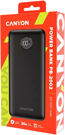 Canyon PB-2002 Ηλιακό Power Bank 20000mAh 18W Power Delivery / Quick Charge Μαύρο
