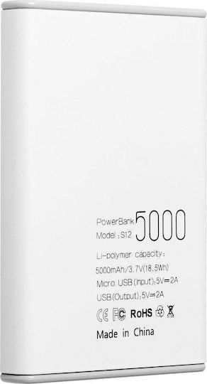 Puridea S12 Power Bank 5000mAh με Θύρα USB-A Λευκό
