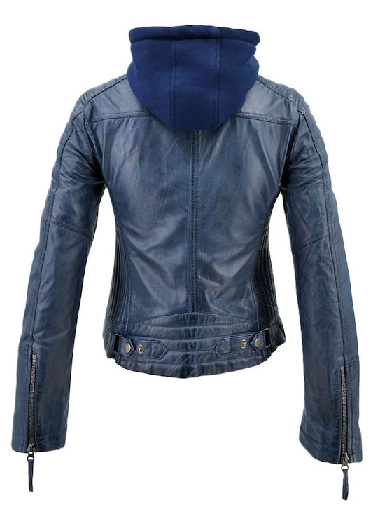 Leather 100 WOMEN'S LEATHER JACKET CODE: 14-W-JOHANA (BLUE)