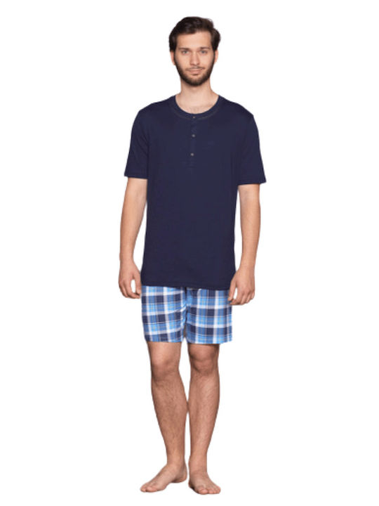 Pijama pentru bărbați You 365 Pijama din bumbac 74758 Dark Blue-Checker pentru bărbați