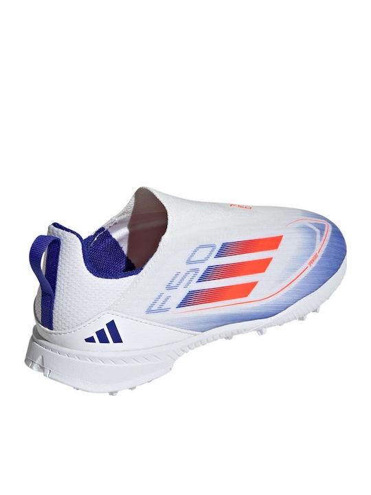 Kids Soccer Cleats & Shoes F50 League Turf Without Laces Cloud White Solar Red Lucid Blue