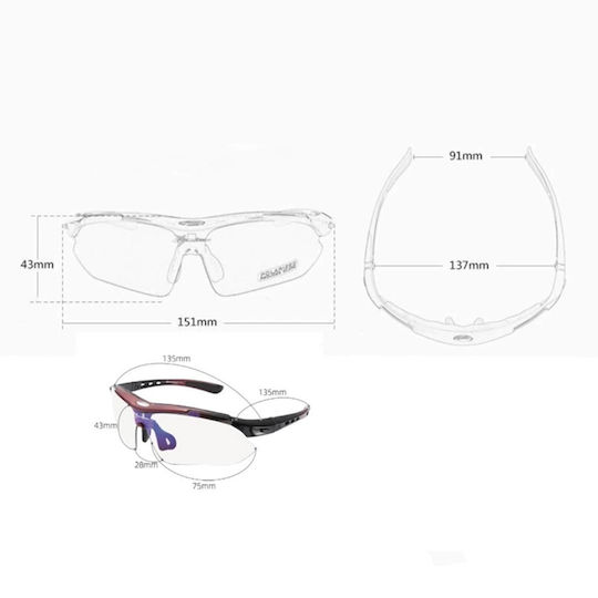 Rockbros Γυαλιά Ποδηλασίας με Μαύρο Σκελετό και Polarized / Διάφανους / Σκούρους Φακούς