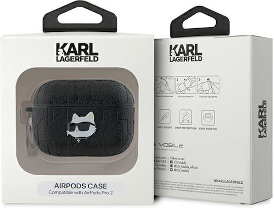 Karl Lagerfeld Choupette Head Θήκη Δερμάτινη με Γάντζο σε Μαύρο χρώμα για Apple AirPods Pro