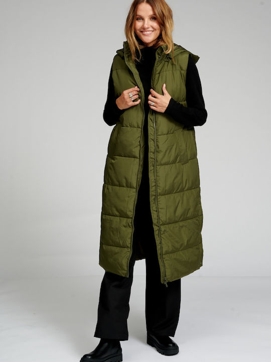 TeeShoppen Lung Jachetă de femei Fără mâneci Puffer pentru iarnă Verde