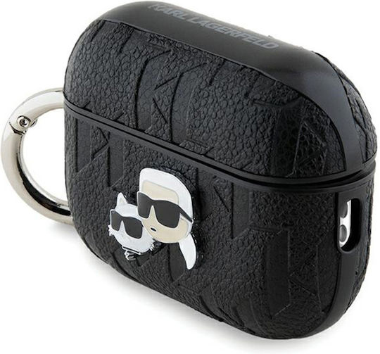 Karl Lagerfeld Karl & Choupette Head Θήκη Σιλικόνης / Δερματίνης με Γάντζο σε Μαύρο χρώμα για Apple AirPods Pro