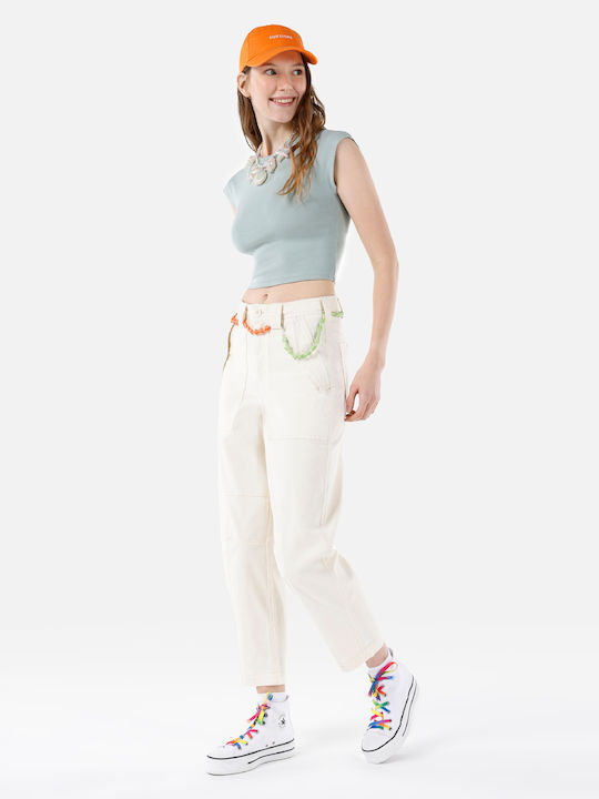 Women's Jean Pants in Baggy Leg Style Ecru