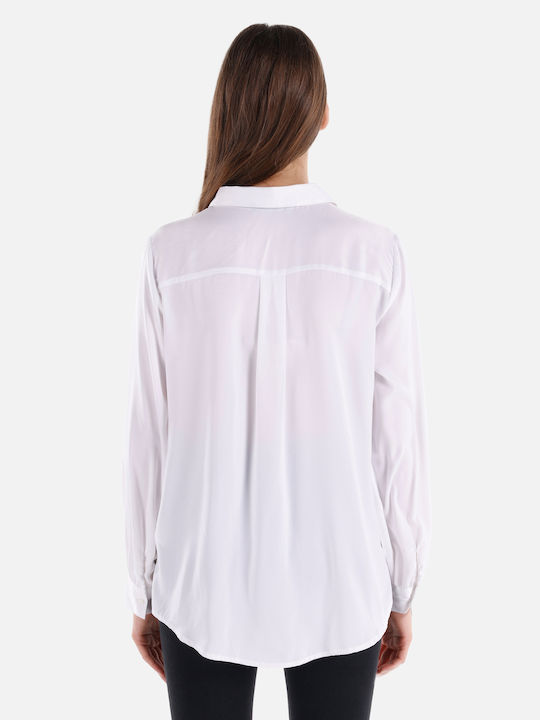Langärmelig Damen Hemd White