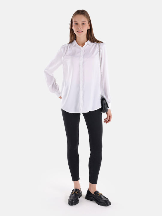 Langärmelig Damen Hemd White