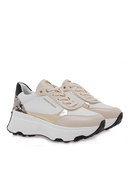 Renato Garini Damen Sneakers White / Beige / Gold / Beige Snake / Black