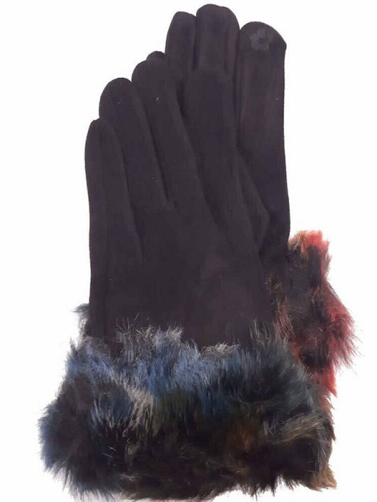 Ricinus Handschuhe mit Patch Touch & farbigem Pelz Schwarz