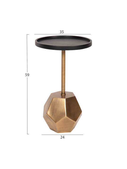 Round Side Table Rubin from Solid Wood Black and gold L35xW35xH59cm.