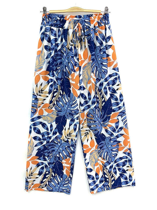Women's Printed Wide Leg Elastic Waistband Trousers Gp-70298 Women's Printed Wide Leg Elastic Waistband Trousers Gp-70298