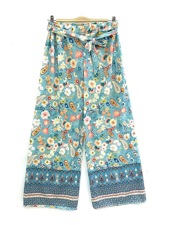Women's Wide Leg Print Floral Elastic Waistband Trousers Gp-80971
