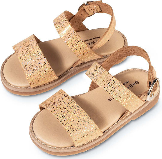 Babywalker Βαπτιστικά Δερμάτινα Πέδιλα Ροζ Χρυσά