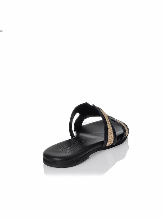 Sante Leather Women's Flat Sandals in Black Color