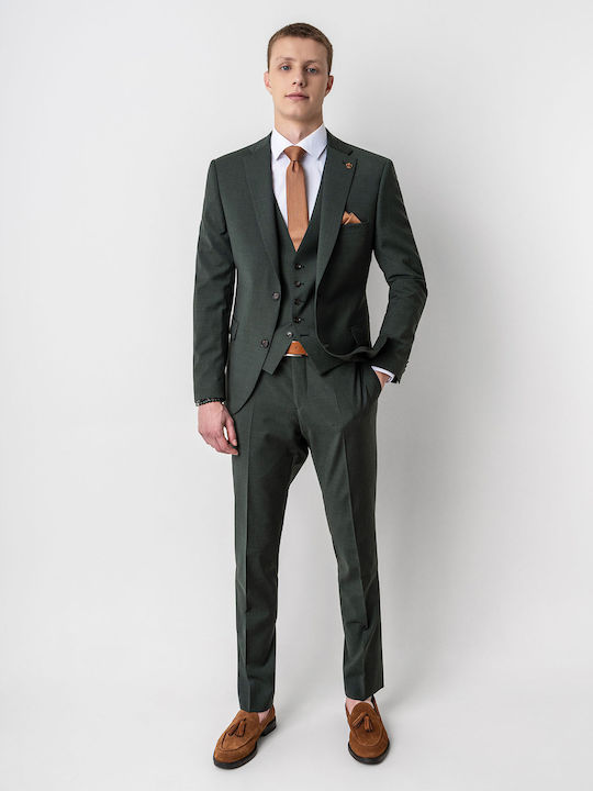 Fragosto Men's Suit with Vest Green