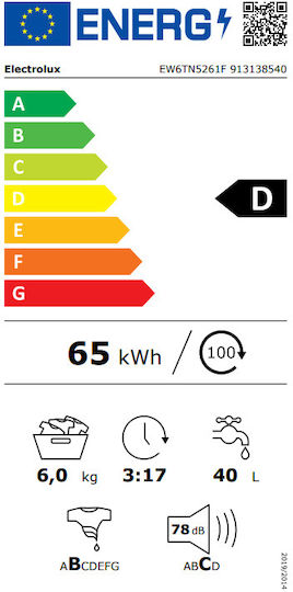 Electrolux Πλυντήριο Ρούχων Άνω Φόρτωσης 6kg με Τεχνολογία Ατμού 1200 Στροφών EW6TN5261F