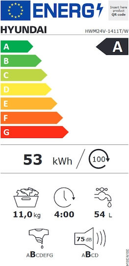 Hyundai Πλυντήριο Ρούχων 11kg 1200 Στροφών Eco-logic system HWM24V-1411T/W