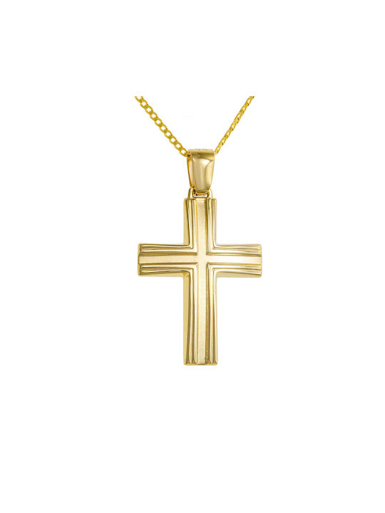 Papoulidis Jewellery Herren Gold Kreuz 14K Beidseitig mit Kette