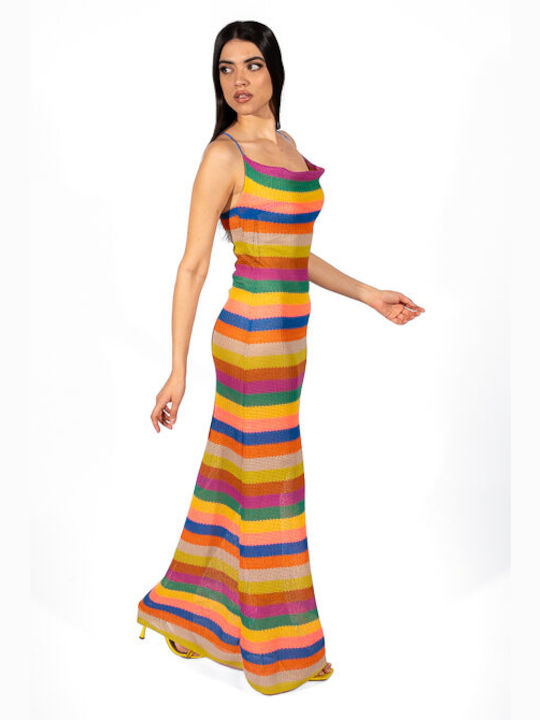 Draped Striped Dress 200056 Colourful