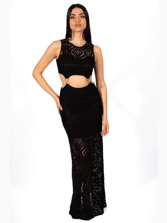 Long Lace Dress with Buckle Detail 200004 Black