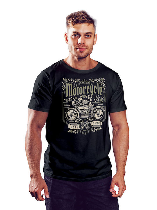 Pop Culture T-shirt Schwarz Totenkopf-Motorrad