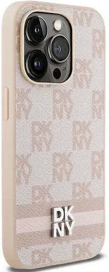 Dkny Pu Leather Checkered Pattern Stripe Case Iphone 14 Pro Pink