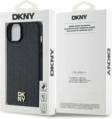 Dkny Husă din piele PU cu model repetat și logo Magsafe pentru iPhone 15 Plus, negru